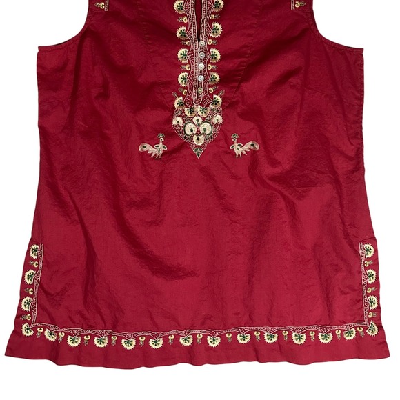 Soft Surroundings‎ Sz XLP Red Sleeveless Embroidered Top 100% Cotton Gypsycore - Picture 10 of 12